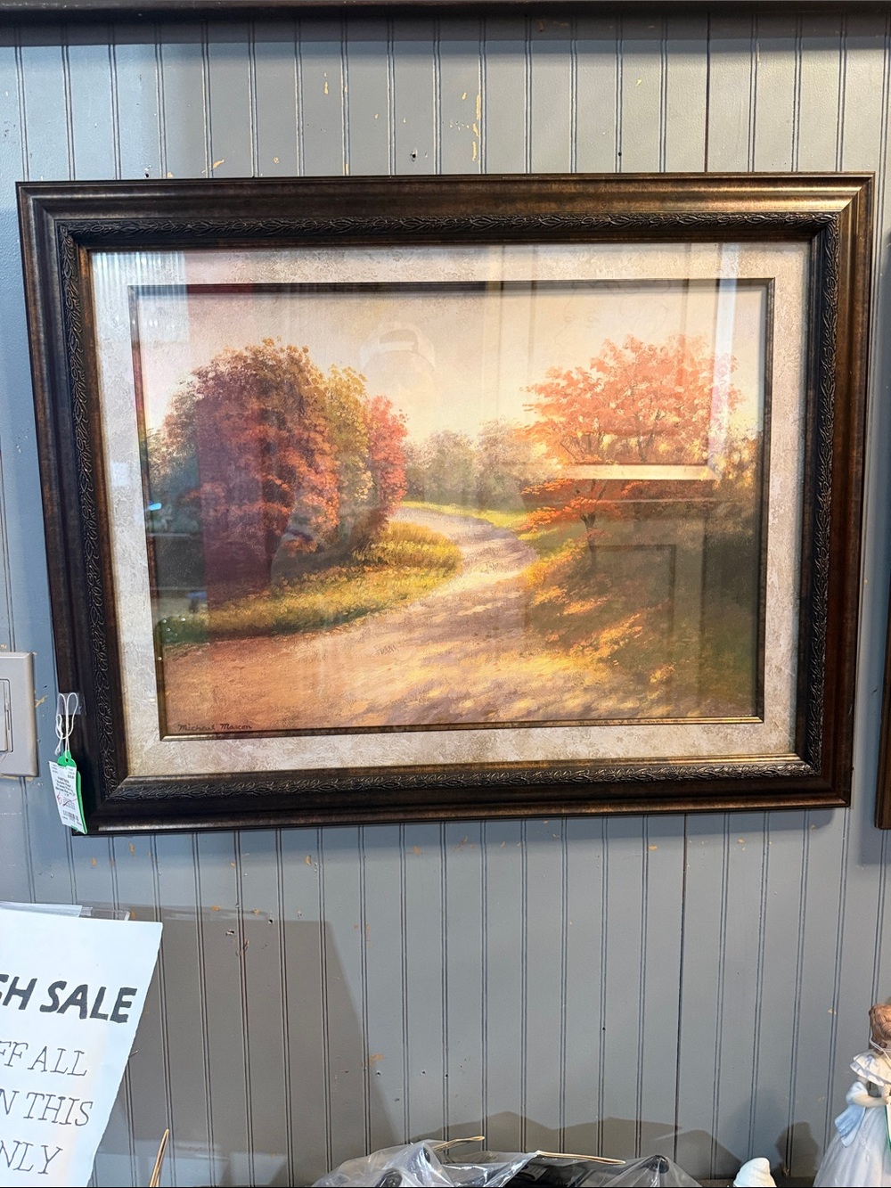 Framed Autumn Landscape Wall Art - Brown Frame, Orange Accents